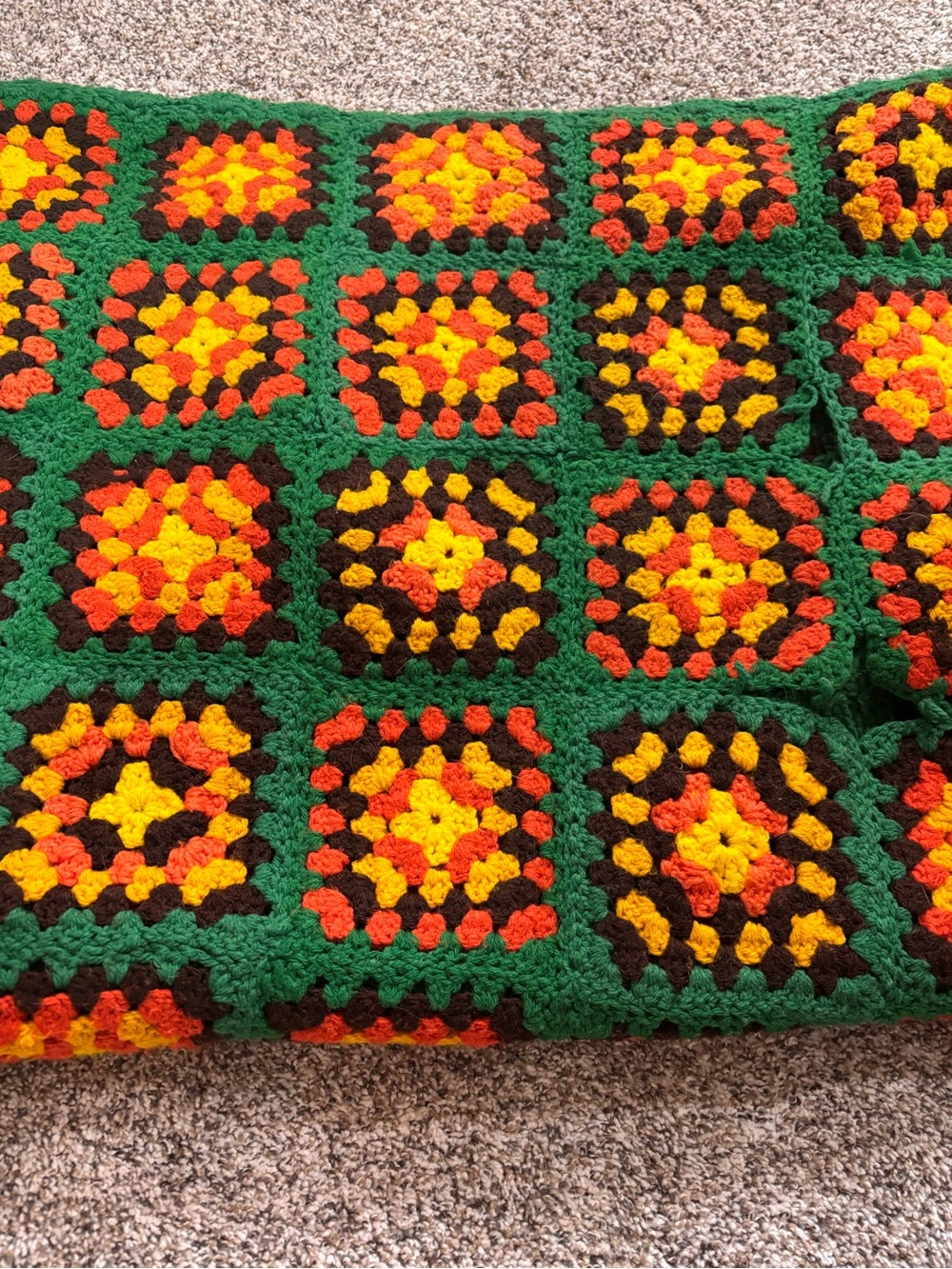 Hand Crocheted Granny Square Afghan Bedcover Throw Granny-core Cottage-core